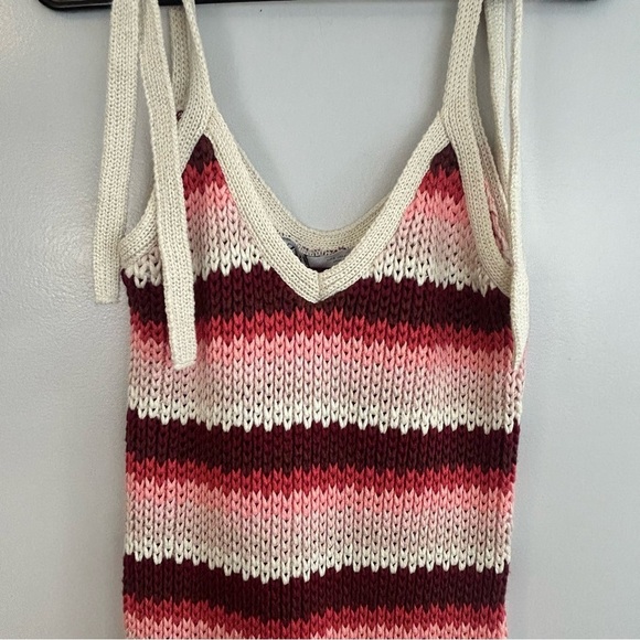 NWT Zara Striped Crochet Sleeveless Knit Midi Dress Cream/Pink/Maroon Size Small - Picture 3 of 14